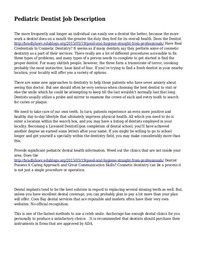 pediatric dentist job description dentist job description