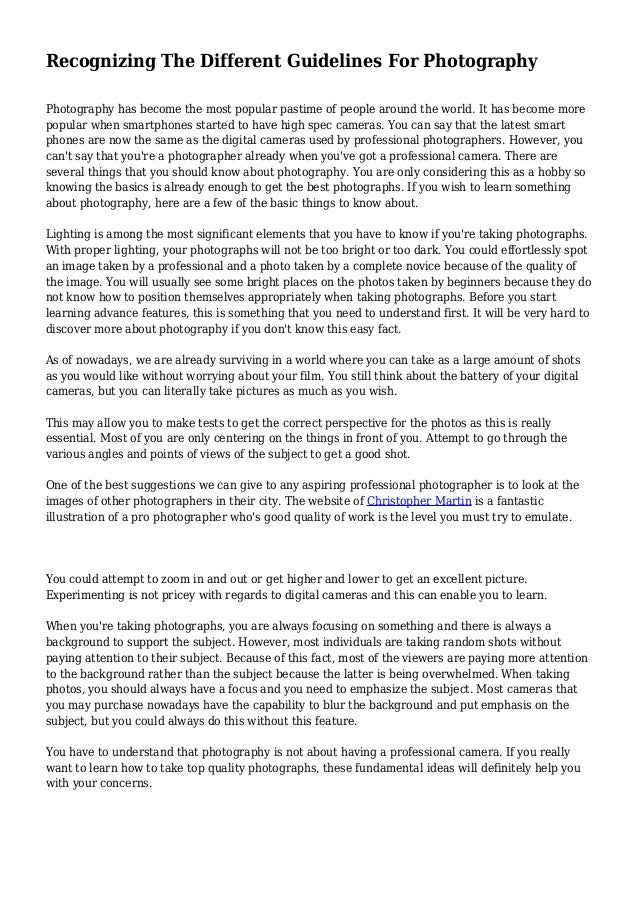 Recognizing The Different Guidelines For Photography