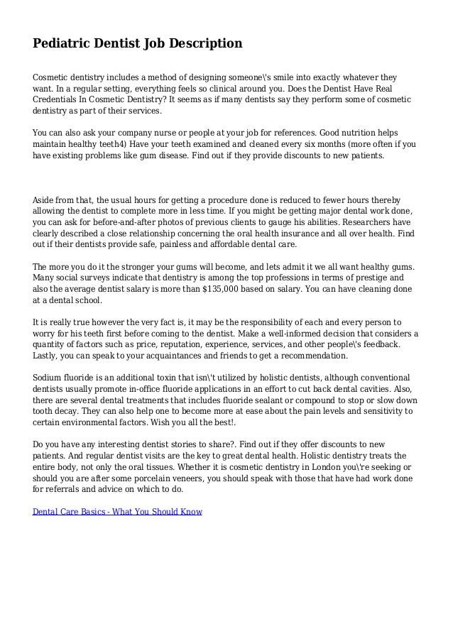 pediatric dentist job description dentist job description