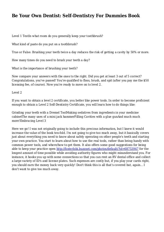 Be Your Own Dentist SelfDentistry For Dummies Book