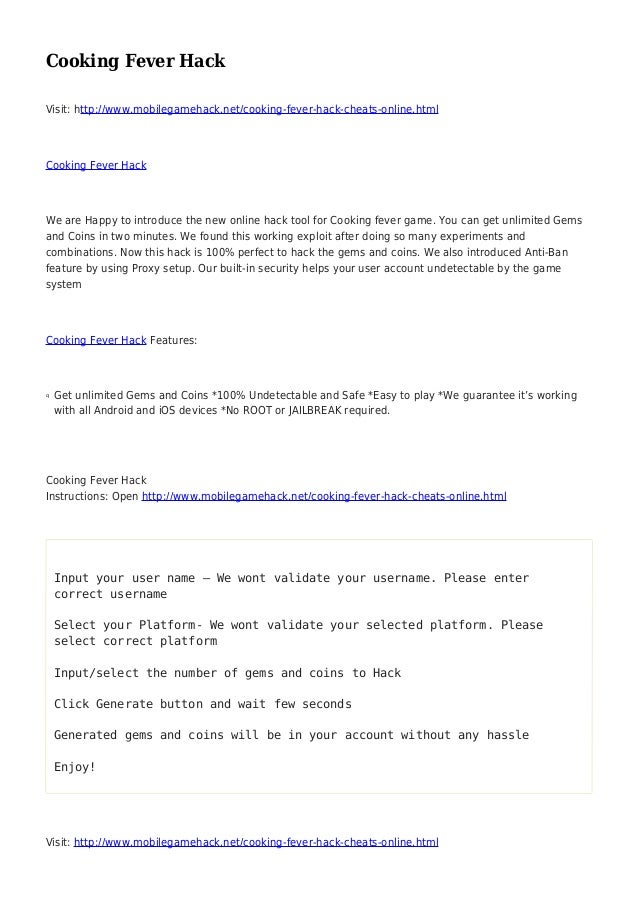 Cooking Fever Hack
