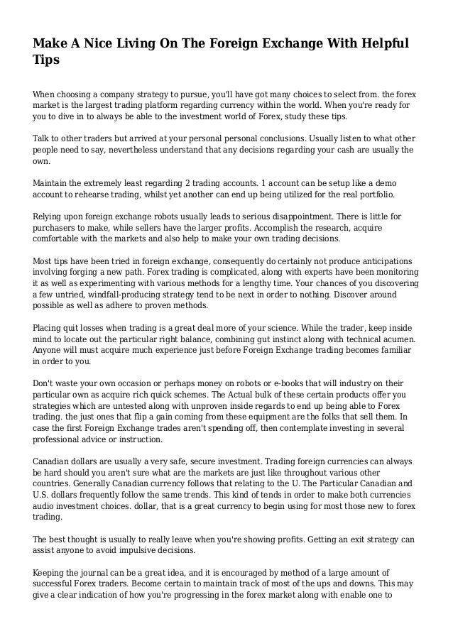 Make A Nice Living On The Foreign Exchange With Helpful Tips - 