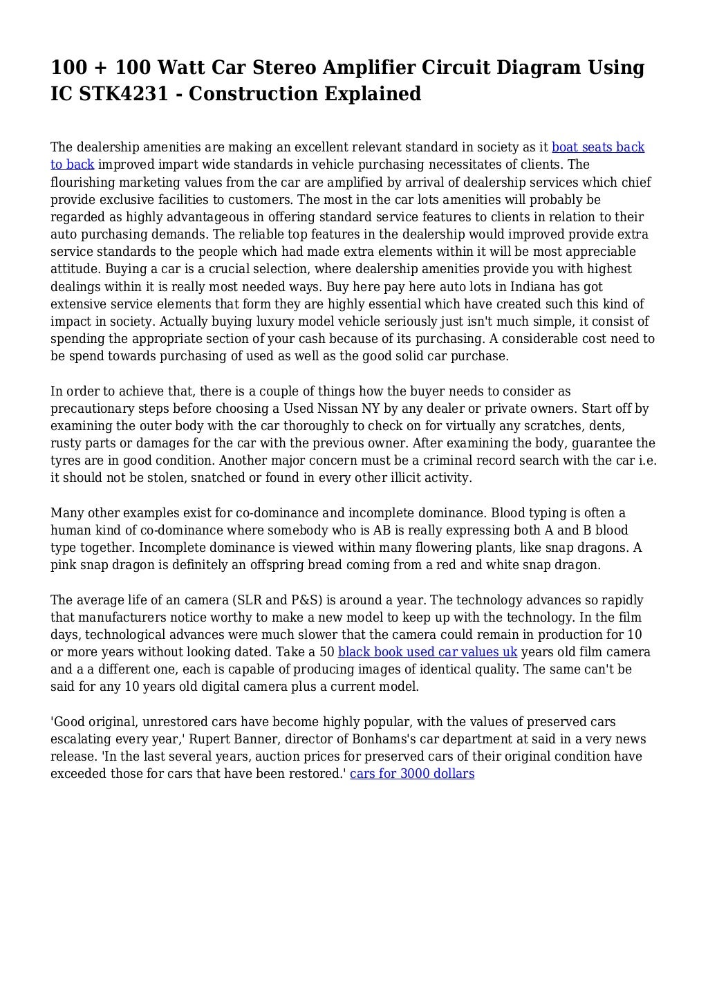 100 + 100 Watt Car Stereo Amplifier Circuit Diagram Using IC STK4231
