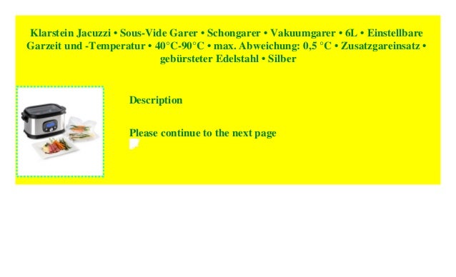 Klarstein Jacuzzi Sous Vide Garer Schongarer Vakuumgarer 6l