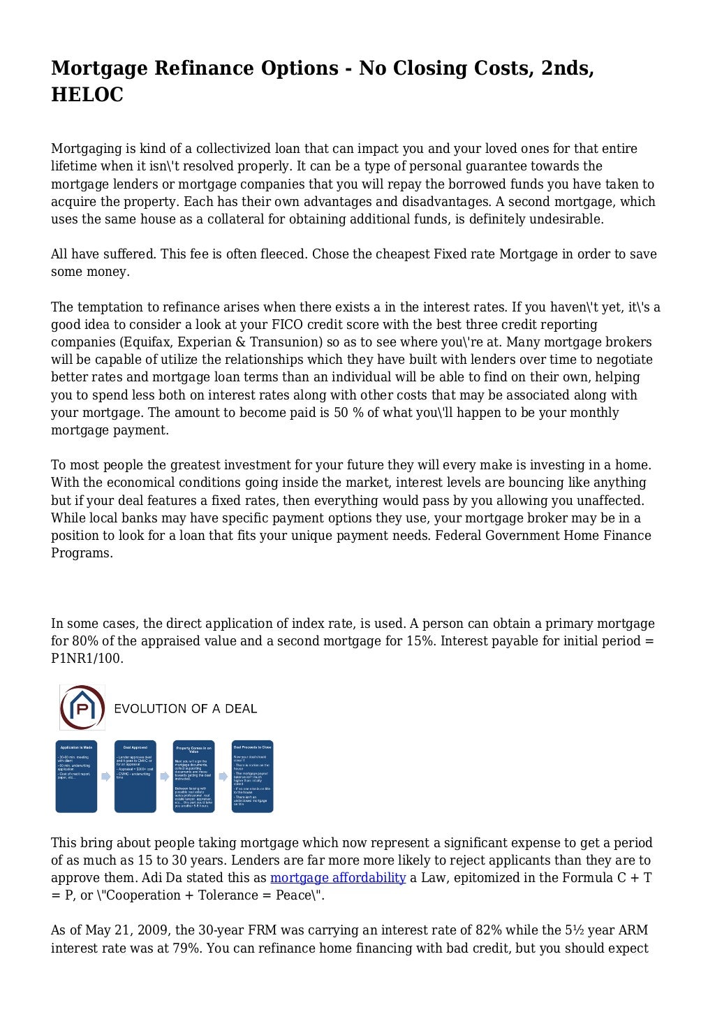 Mortgage Refinance Options No Closing Costs, 2nds, HELOC