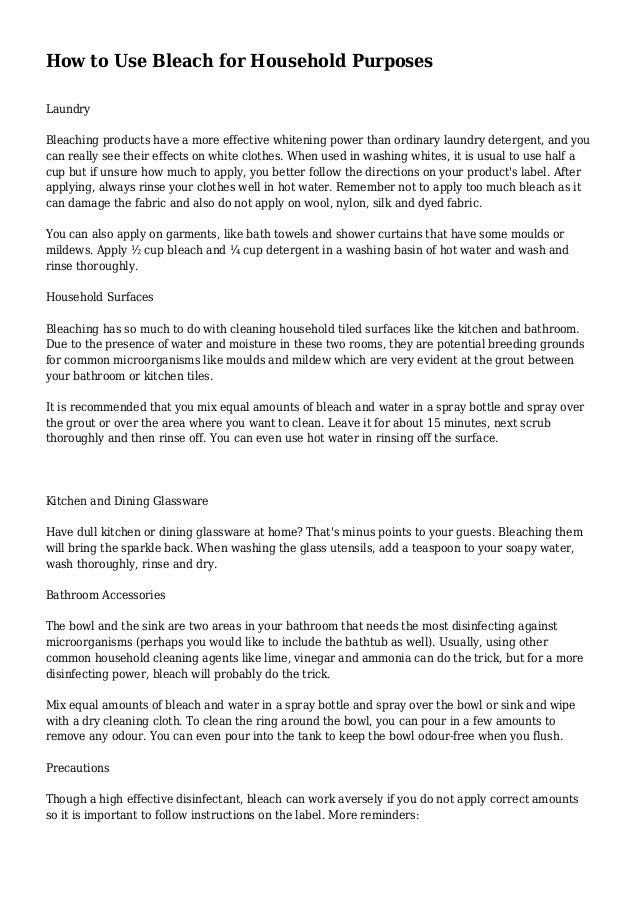 How to Use Bleach for Household Purposes