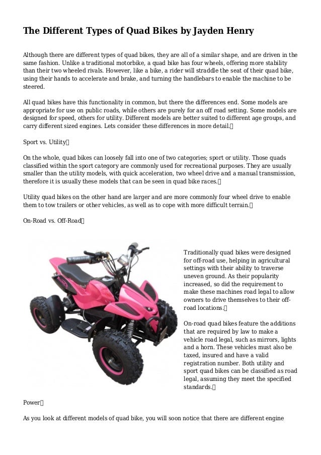 The Different Types of Quad Bikes by Jayden Henry