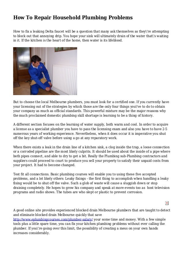 How To Repair Household Plumbing Problems