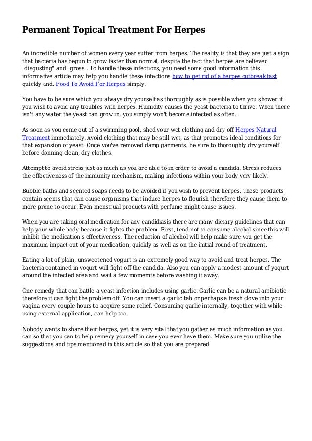 Permanent Topical Treatment For Herpes