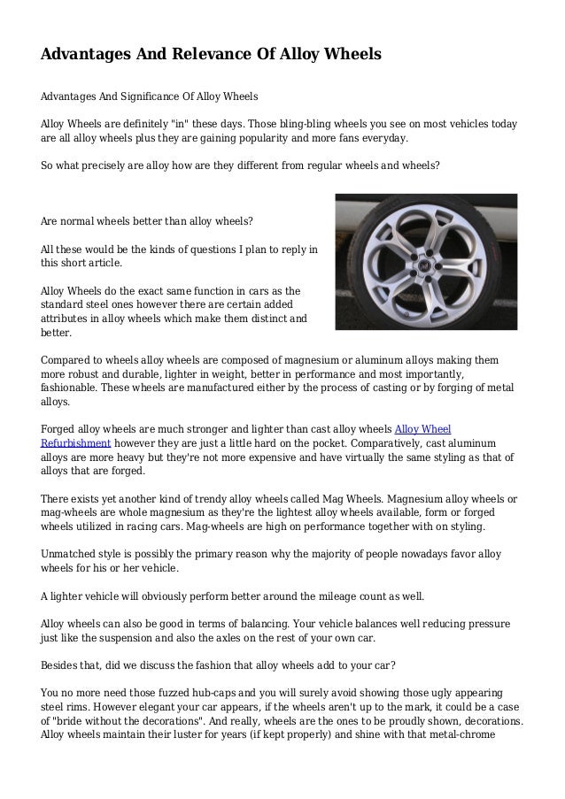 Advantages And Relevance Of Alloy Wheels
