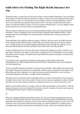 Solid Advice For Finding The Right Health Insurance For You