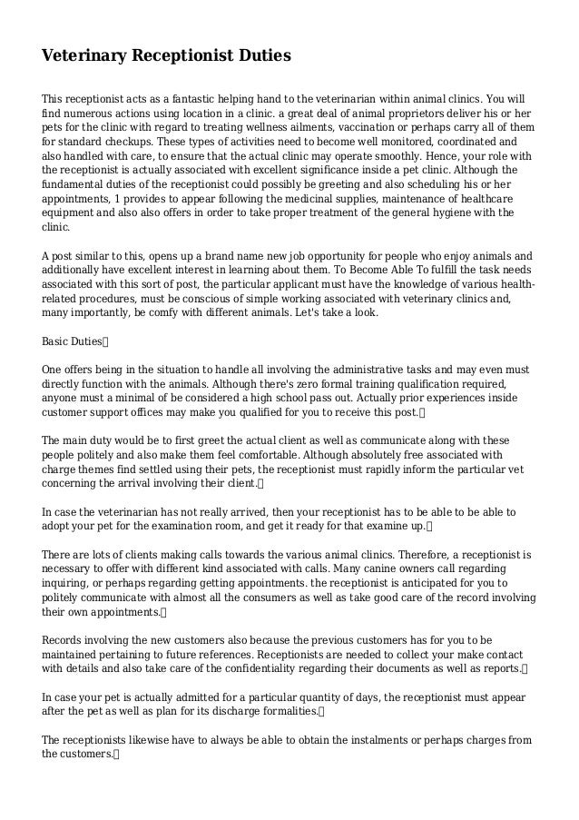 Veterinary Receptionist Duties