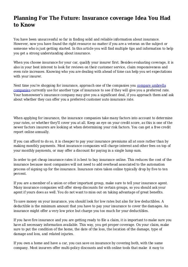 Planning For The Future: Insurance coverage Idea You Had to Know Planning For The Future: Insurance coverage Idea You Had to Know