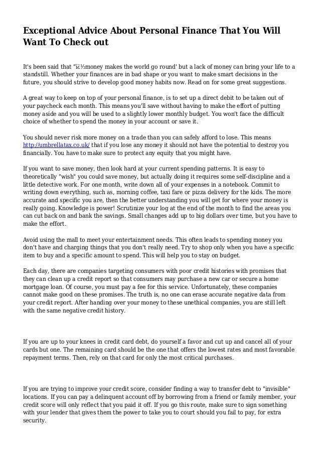 Exceptional Advice About Personal Finance That You Will Want - 