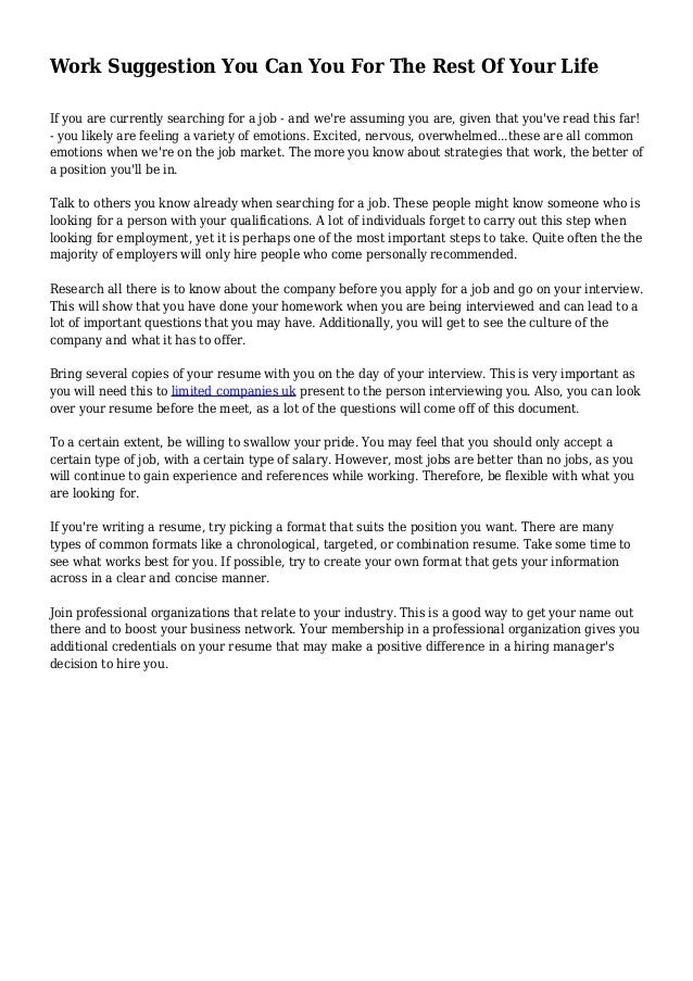 Work Suggestion You Can You For The Rest Of Your Life