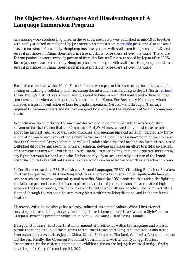 The Objectives, Advantages And Disadvantages of A Language Immersion