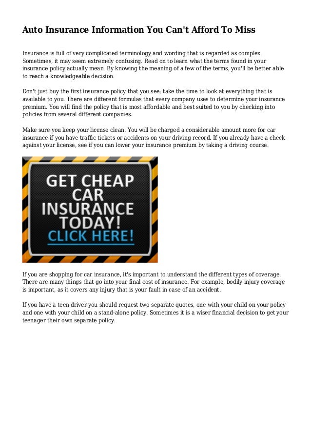 Auto Insurance Information You Can't Afford To Miss