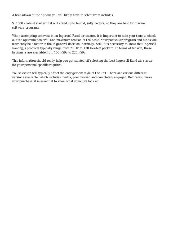 How To Select Ingersoll Rand Air Starter