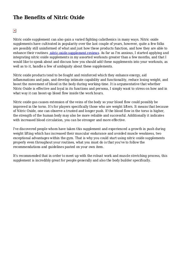 The Benefits of Nitric Oxide