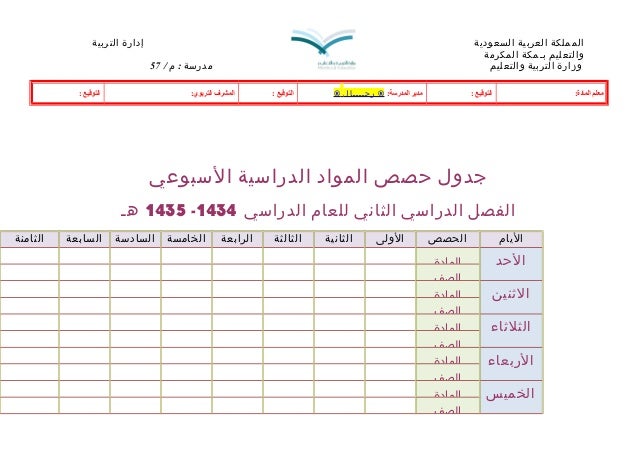 توزيع المنهج 1435