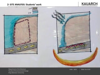 Department of Architecture
Faculty of Environmental Design
King Abdulaziz University
1436 - 2015 Slide 14 of 101
2- SITE ANALYSIS: Students’ work
 
