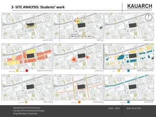 Department of Architecture
Faculty of Environmental Design
King Abdulaziz University
1436 - 2015 Slide 16 of 101
2- SITE ANALYSIS: Students’ work
 