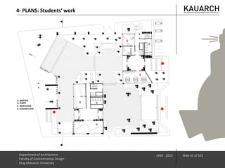 Department of Architecture
Faculty of Environmental Design
King Abdulaziz University
1436 - 2015 Slide 42 of 101
4- PLANS: Students’ work
 