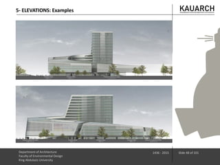 Department of Architecture
Faculty of Environmental Design
King Abdulaziz University
1436 - 2015 Slide 48 of 101
5- ELEVATIONS: Examples
 
