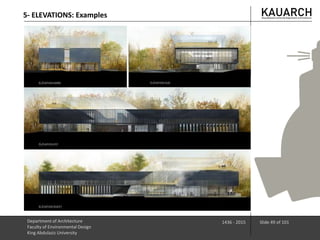 Department of Architecture
Faculty of Environmental Design
King Abdulaziz University
1436 - 2015 Slide 49 of 101
5- ELEVATIONS: Examples
 