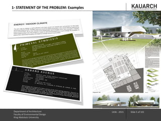 Department of Architecture
Faculty of Environmental Design
King Abdulaziz University
1436 - 2015 Slide 5 of 101
1- STATEMENT OF THE PROBLEM: Examples
 