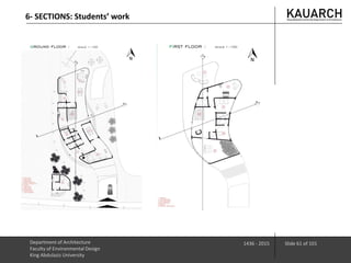 Department of Architecture
Faculty of Environmental Design
King Abdulaziz University
1436 - 2015 Slide 61 of 101
6- SECTIONS: Students’ work
 