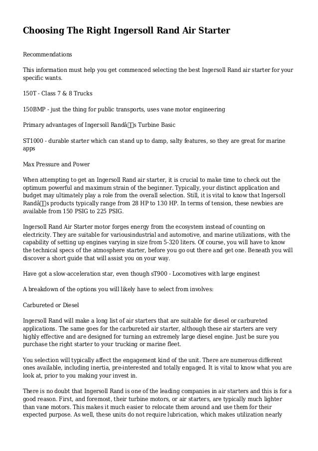 Choosing The Right Ingersoll Rand Air Starter