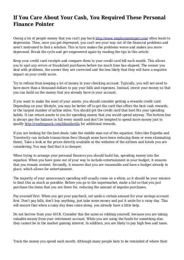 If You Care About Your Cash You Required These Personal Finance Poin If You Care About Your Cash You Required These Personal Finance Poin