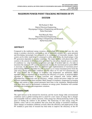 MAXIMUM POWER POINT TRACKING METHODS OF PV SYSTEM | PDF