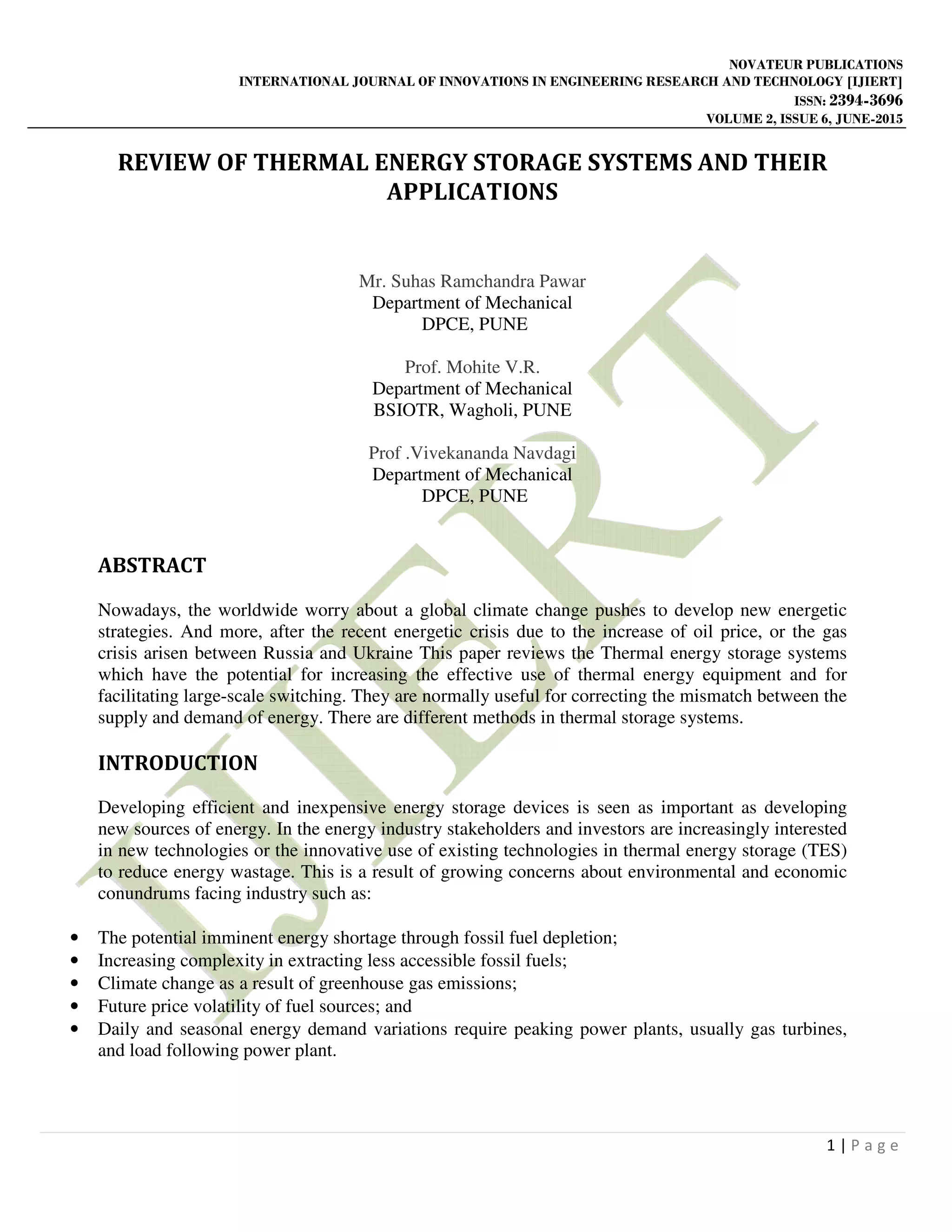 REVIEW OF THERMAL ENERGY STORAGE SYSTEMS AND THEIR APPLICATIONS | PDF ...