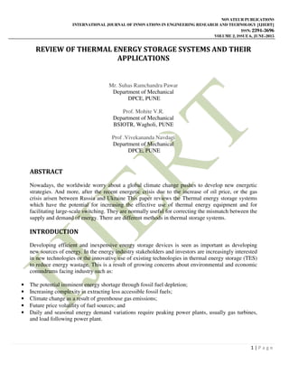 REVIEW OF THERMAL ENERGY STORAGE SYSTEMS AND THEIR APPLICATIONS | PDF