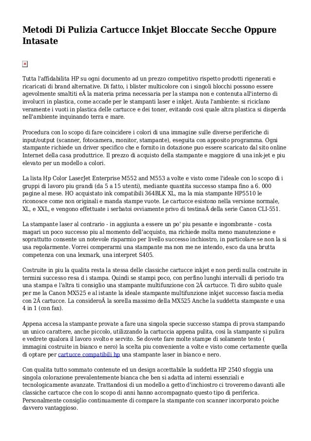 Metodi Di Pulizia Cartucce Inkjet Bloccate Secche Oppure Intasate