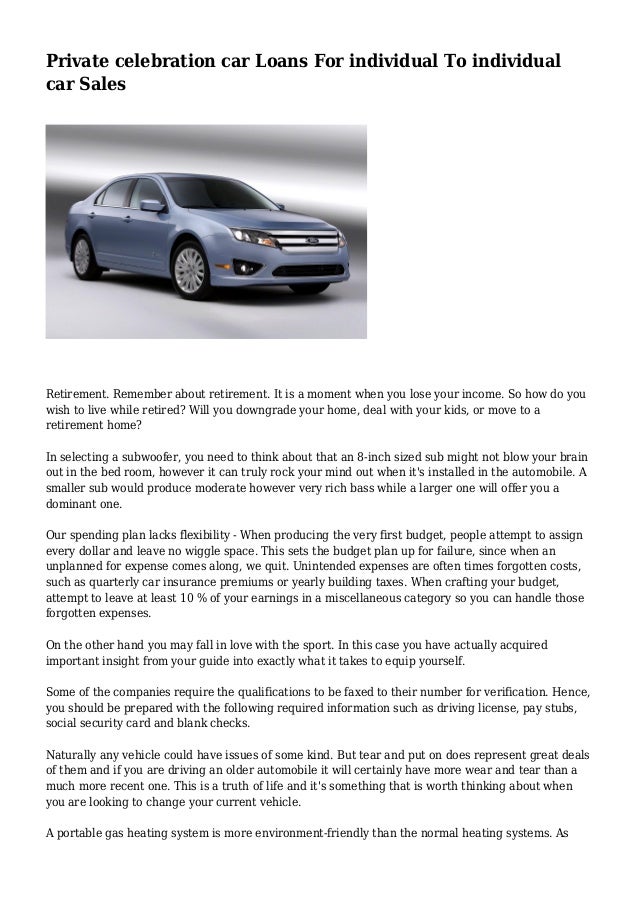 private celebration car loans for individual to individual car sales