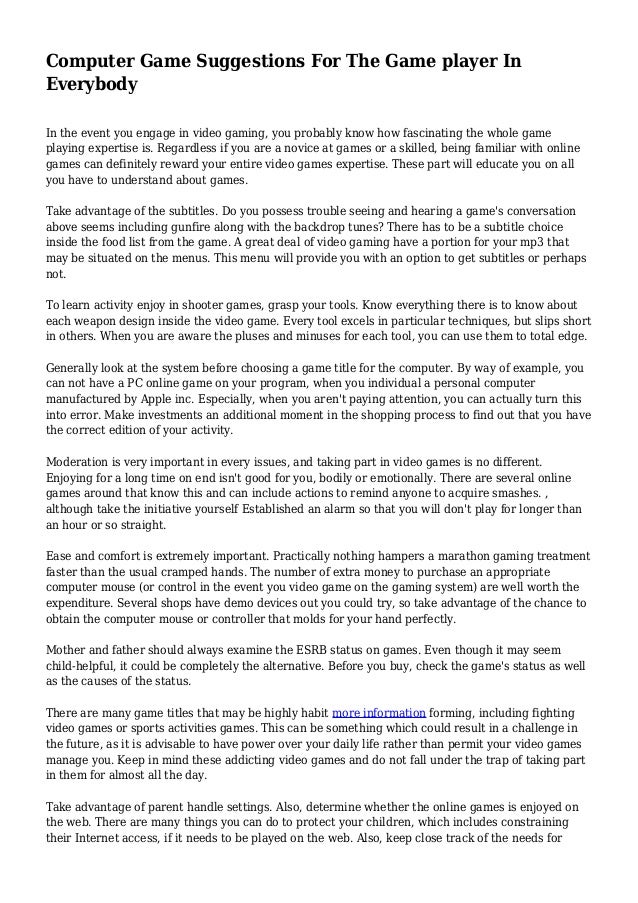 Computer Game Suggestions For The Game player In Everybody