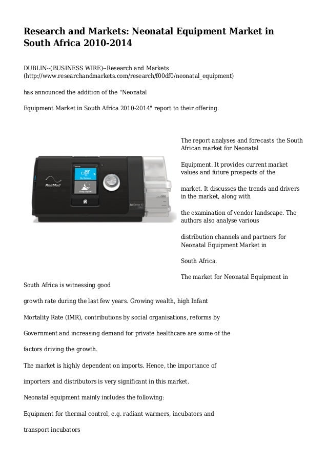 research and markets neonatal equipment market in south africa 2010