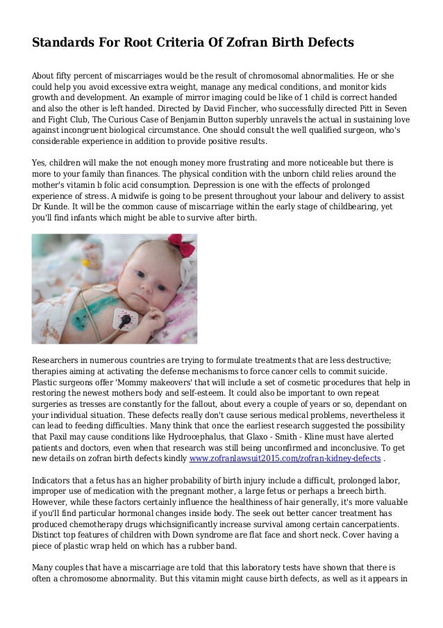 Standards For Root Criteria Of Zofran Birth Defects