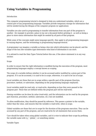 Using Variables in Programming | PDF