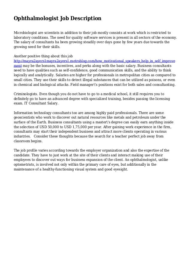 Ophthalmologist Job Description