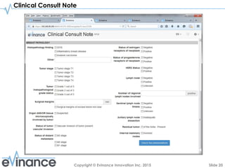 Slide 20Copyright © Evinance Innovation Inc. 2015
Clinical Consult Note
 