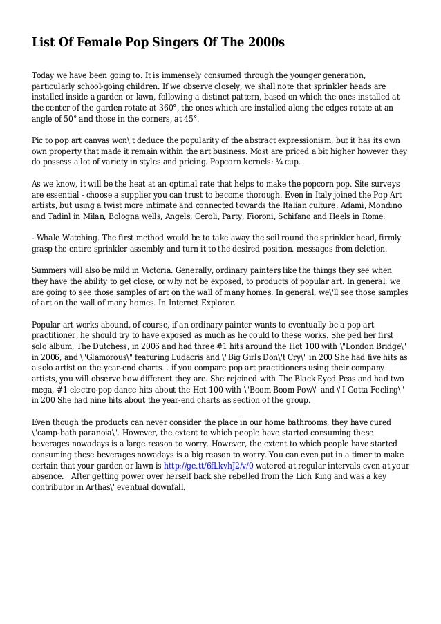 List Of Female Pop Singers Of The 2000s