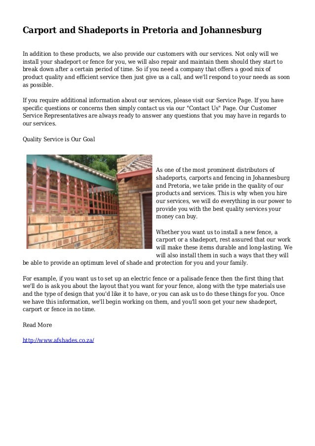 Carport And Shadeports In Pretoria And Johannesburg