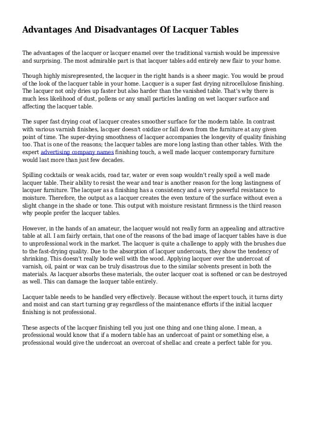 Advantages And Disadvantages Of Lacquer Tables