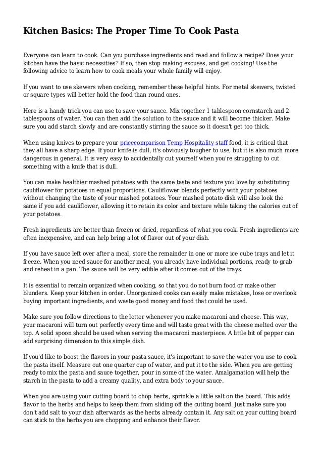 Kitchen Basics The Proper Time To Cook Pasta