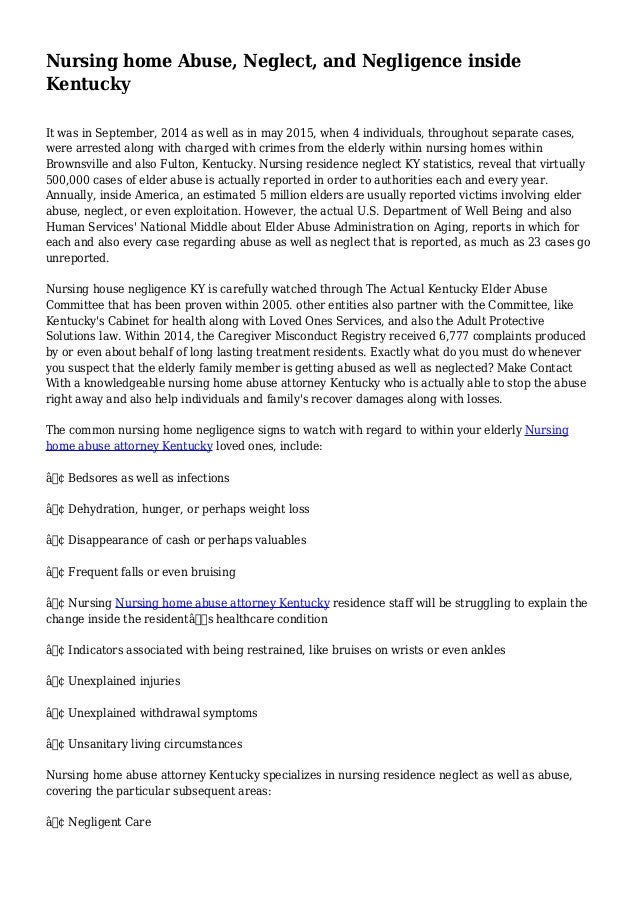 Nursing home Abuse, Neglect, and Negligence inside Kentucky