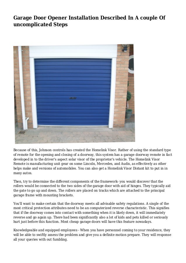 Garage Door Opener Installation Described In A Couple Of Uncomplicate